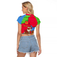 Eritrea Christmas Raglan Cropped T Shirt with African Santa Gingerbread Harp National Flag Colors and Festive Pattern Design - Wonder Print Shop