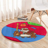 Eritrea Christmas Round Carpet with African Santa Gingerbread Harp National Flag Colors and Festive Pattern Design - Wonder Print Shop