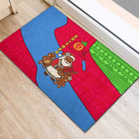 Eritrea Christmas Rubber Doormat with African Santa Gingerbread Harp National Flag Colors and Festive Pattern Design - Wonder Print Shop