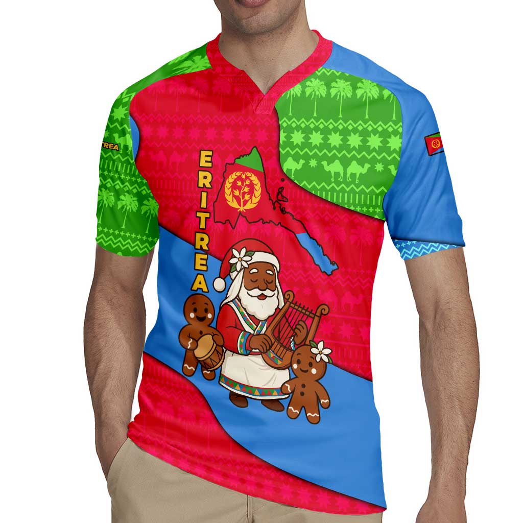 Eritrea Christmas Rugby Jersey with African Santa Gingerbread Harp National Flag Colors and Festive Pattern Design - Wonder Print Shop
