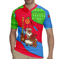 Eritrea Christmas Rugby Jersey with African Santa Gingerbread Harp National Flag Colors and Festive Pattern Design - Wonder Print Shop