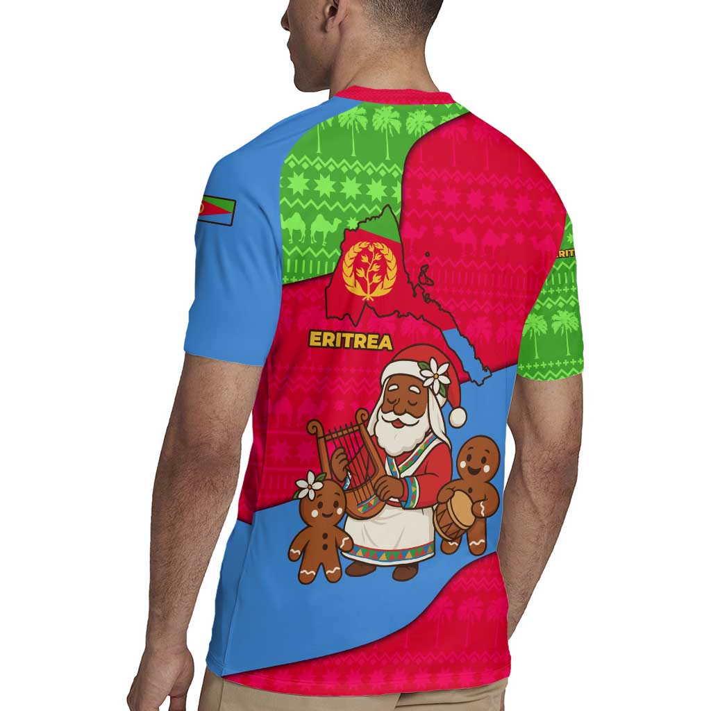 Eritrea Christmas Rugby Jersey with African Santa Gingerbread Harp National Flag Colors and Festive Pattern Design - Wonder Print Shop
