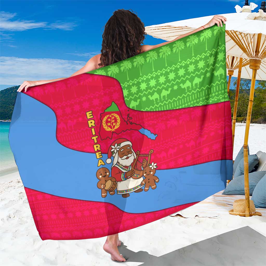 Eritrea Christmas Sarong with African Santa Gingerbread Harp National Flag Colors and Festive Pattern Design - Wonder Print Shop