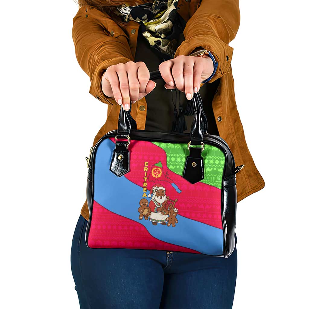Eritrea Christmas Shoulder Handbag with African Santa Gingerbread Harp National Flag Colors and Festive Pattern Design - Wonder Print Shop