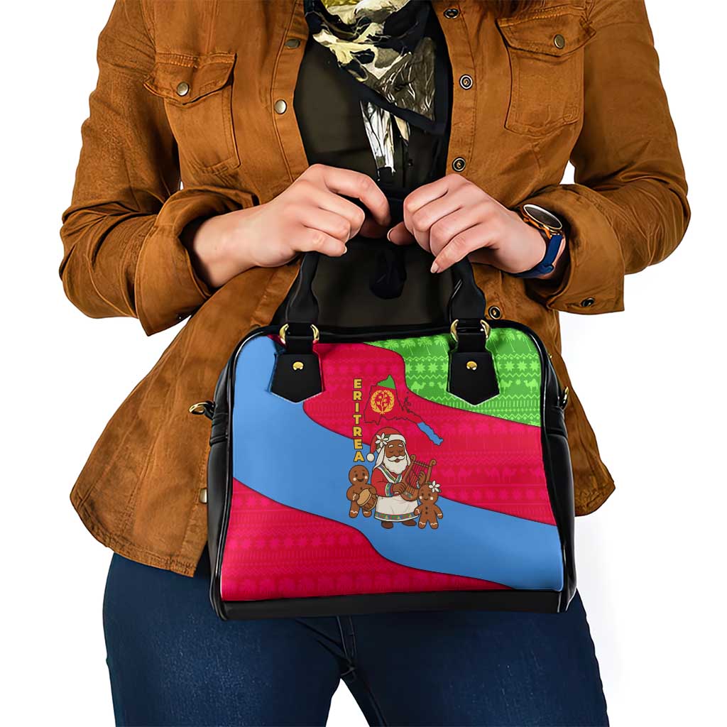 Eritrea Christmas Shoulder Handbag with African Santa Gingerbread Harp National Flag Colors and Festive Pattern Design - Wonder Print Shop