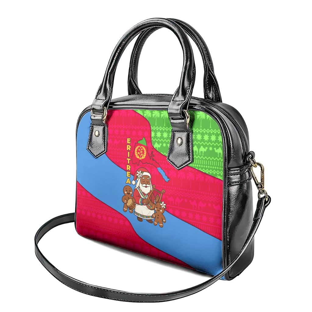 Eritrea Christmas Shoulder Handbag with African Santa Gingerbread Harp National Flag Colors and Festive Pattern Design - Wonder Print Shop
