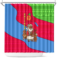 Eritrea Christmas Shower Curtain with African Santa Gingerbread Harp National Flag Colors and Festive Pattern Design - Wonder Print Shop