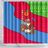 Eritrea Christmas Shower Curtain with African Santa Gingerbread Harp National Flag Colors and Festive Pattern Design - Wonder Print Shop