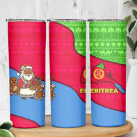 Eritrea Christmas Skinny Tumbler with African Santa Gingerbread Harp National Flag Colors and Festive Pattern Design - Wonder Print Shop