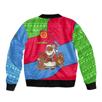Eritrea Christmas Sleeve Zip Bomber Jacket with African Santa Gingerbread Harp National Flag Colors and Festive Pattern Design - Wonder Print Shop
