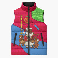Eritrea Christmas Sleeveless Puffer Jacket with African Santa Gingerbread Harp National Flag Colors and Festive Pattern Design - Wonder Print Shop