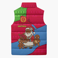 Eritrea Christmas Sleeveless Puffer Jacket with African Santa Gingerbread Harp National Flag Colors and Festive Pattern Design - Wonder Print Shop