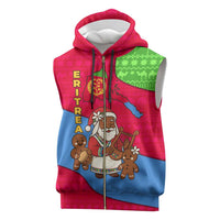 Eritrea Christmas Sleeveless Zip Hoodie with African Santa Gingerbread Harp National Flag Colors and Festive Pattern Design - Wonder Print Shop