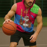 Eritrea Christmas Sleeveless Zip Hoodie with African Santa Gingerbread Harp National Flag Colors and Festive Pattern Design - Wonder Print Shop