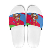 Eritrea Christmas Slide Sandals with African Santa Gingerbread Harp National Flag Colors and Festive Pattern Design - Wonder Print Shop