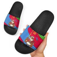 Eritrea Christmas Slide Sandals with African Santa Gingerbread Harp National Flag Colors and Festive Pattern Design - Wonder Print Shop