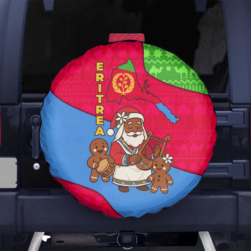 Eritrea Christmas Spare Tire Cover with African Santa Gingerbread Harp National Flag Colors and Festive Pattern Design - Wonder Print Shop