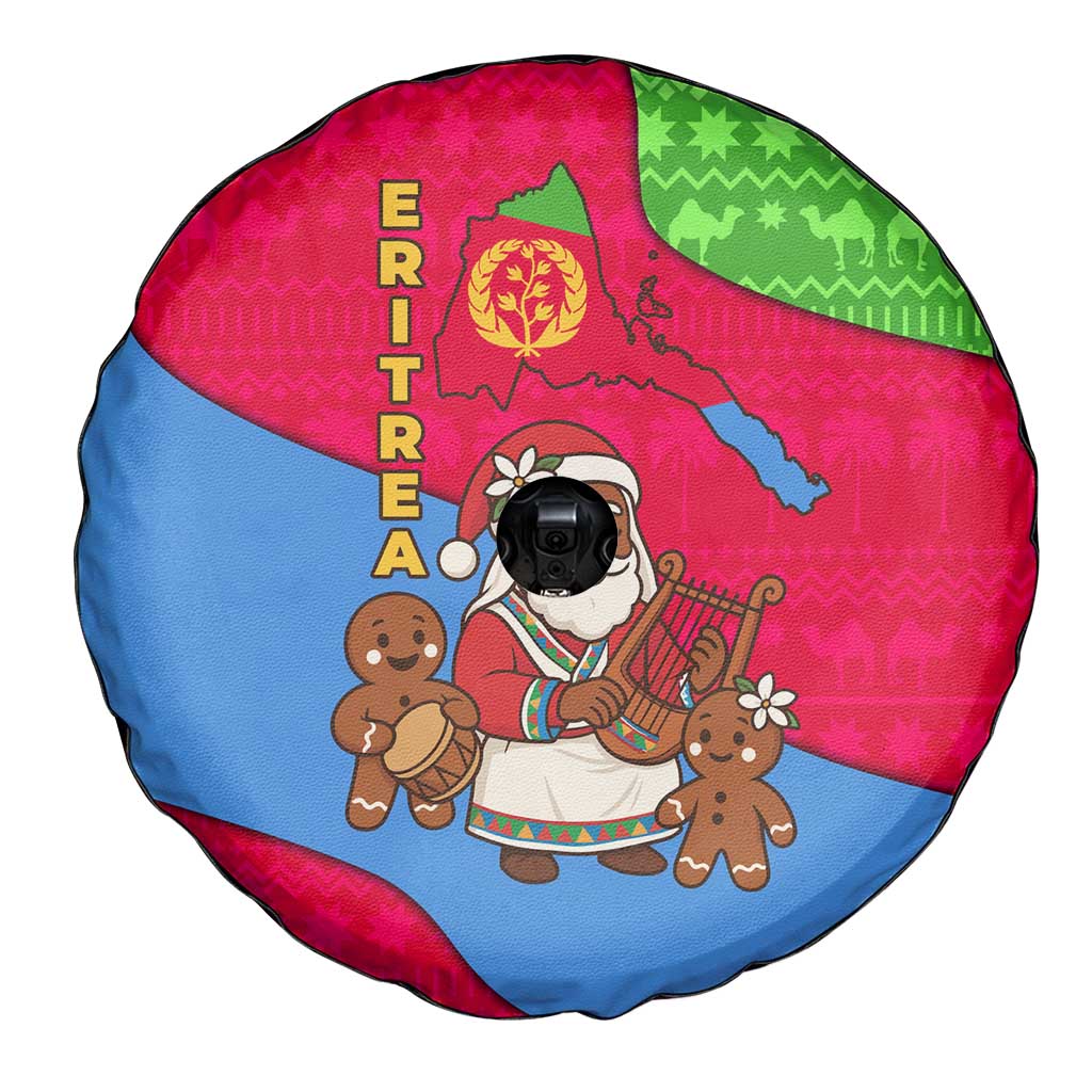 Eritrea Christmas Spare Tire Cover with African Santa Gingerbread Harp National Flag Colors and Festive Pattern Design - Wonder Print Shop
