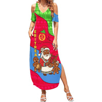 Eritrea Christmas Summer Maxi Dress with African Santa Gingerbread Harp National Flag Colors and Festive Pattern Design - Wonder Print Shop
