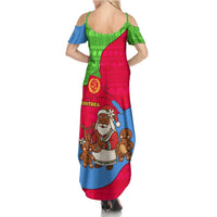 Eritrea Christmas Summer Maxi Dress with African Santa Gingerbread Harp National Flag Colors and Festive Pattern Design - Wonder Print Shop