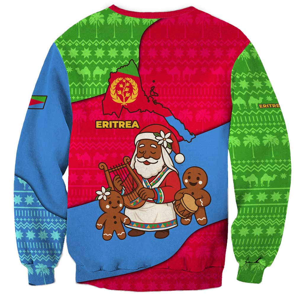 Eritrea Christmas Sweatshirt with African Santa Gingerbread Harp National Flag Colors and Festive Pattern Design - Wonder Print Shop