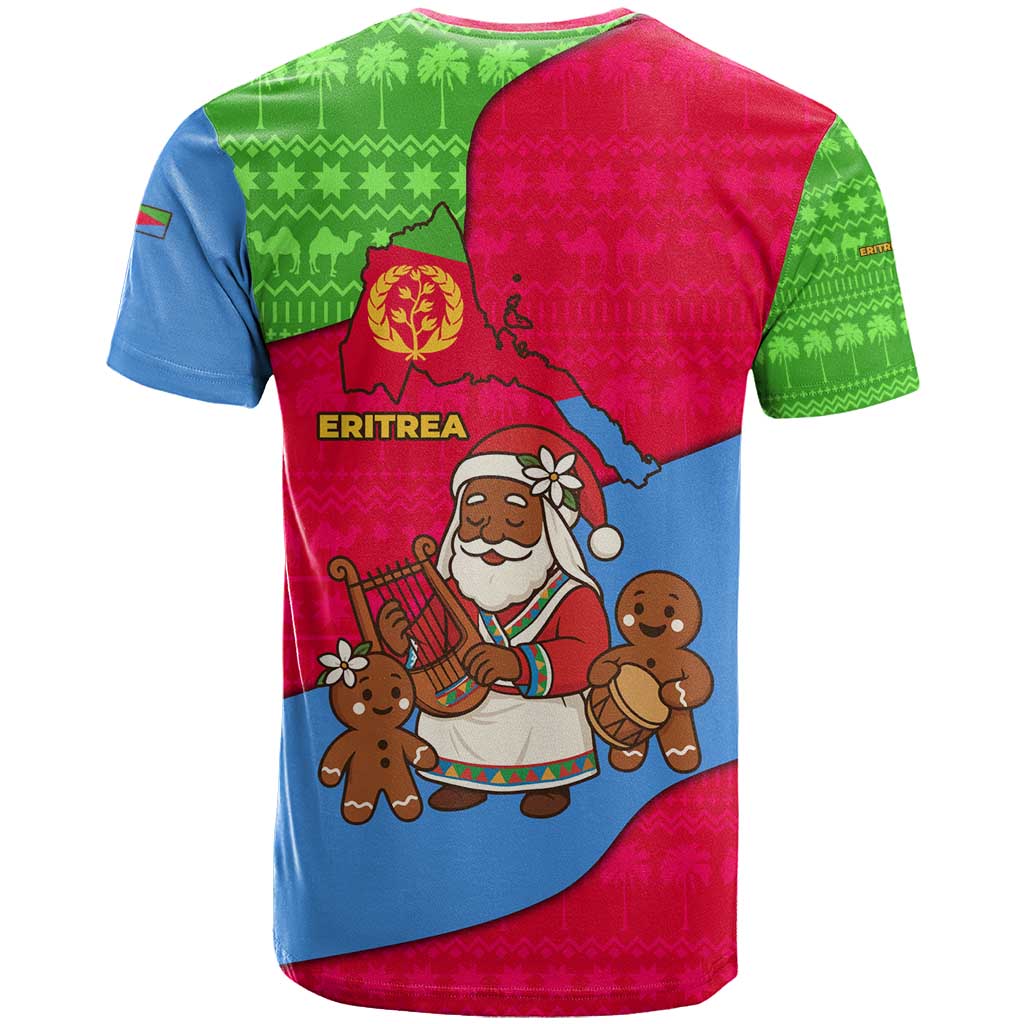 Eritrea Christmas T Shirt with African Santa Gingerbread Harp National Flag Colors and Festive Pattern Design - Wonder Print Shop