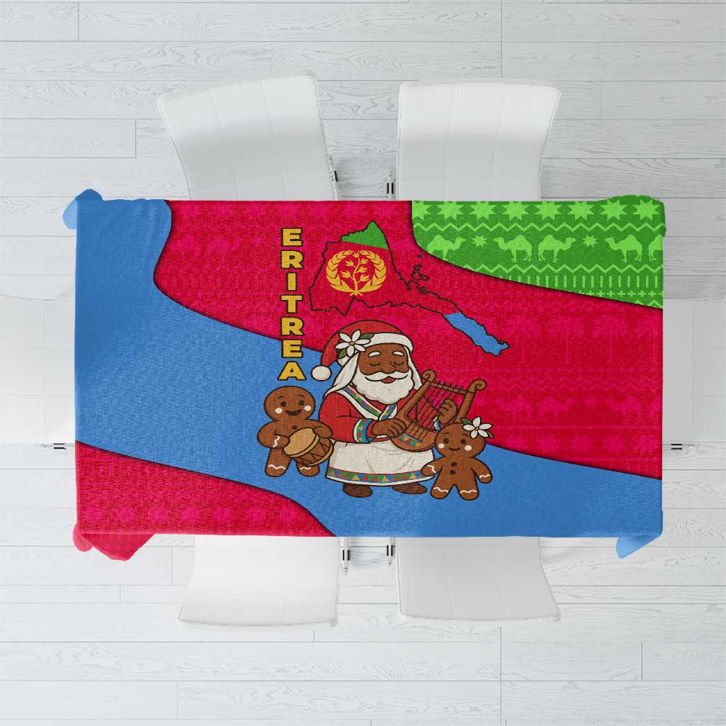 Eritrea Christmas Tablecloth with African Santa Gingerbread Harp National Flag Colors and Festive Pattern Design - Wonder Print Shop