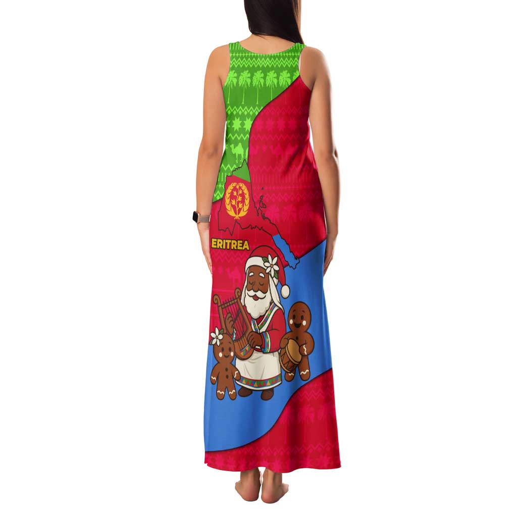 Eritrea Christmas Tank Maxi Dress with African Santa Gingerbread Harp National Flag Colors and Festive Pattern Design - Wonder Print Shop