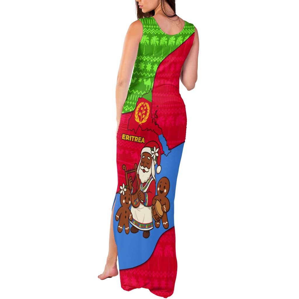 Eritrea Christmas Tank Maxi Dress with African Santa Gingerbread Harp National Flag Colors and Festive Pattern Design - Wonder Print Shop