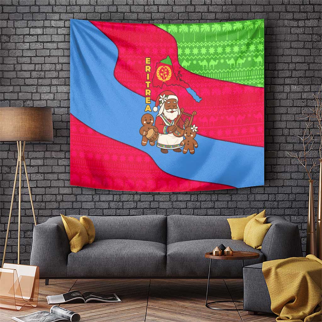 Eritrea Christmas Tapestry with African Santa Gingerbread Harp National Flag Colors and Festive Pattern Design - Wonder Print Shop