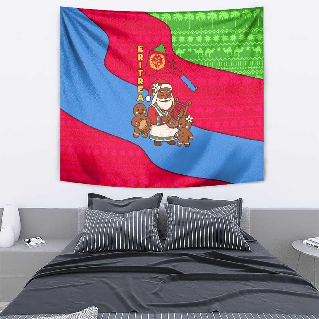 Eritrea Christmas Tapestry with African Santa Gingerbread Harp National Flag Colors and Festive Pattern Design - Wonder Print Shop