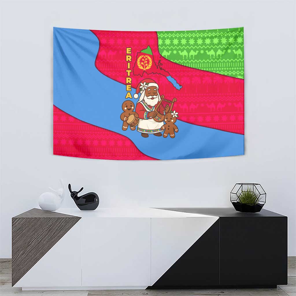 Eritrea Christmas Tapestry with African Santa Gingerbread Harp National Flag Colors and Festive Pattern Design - Wonder Print Shop