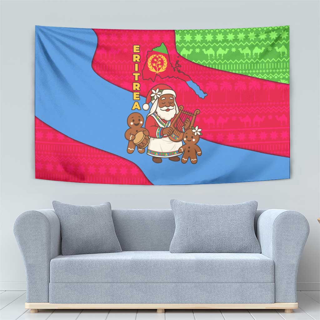 Eritrea Christmas Tapestry with African Santa Gingerbread Harp National Flag Colors and Festive Pattern Design - Wonder Print Shop