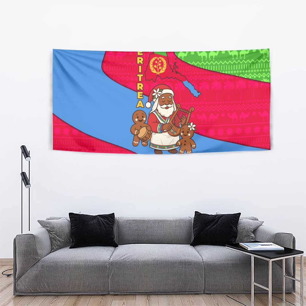 Eritrea Christmas Tapestry with African Santa Gingerbread Harp National Flag Colors and Festive Pattern Design - Wonder Print Shop