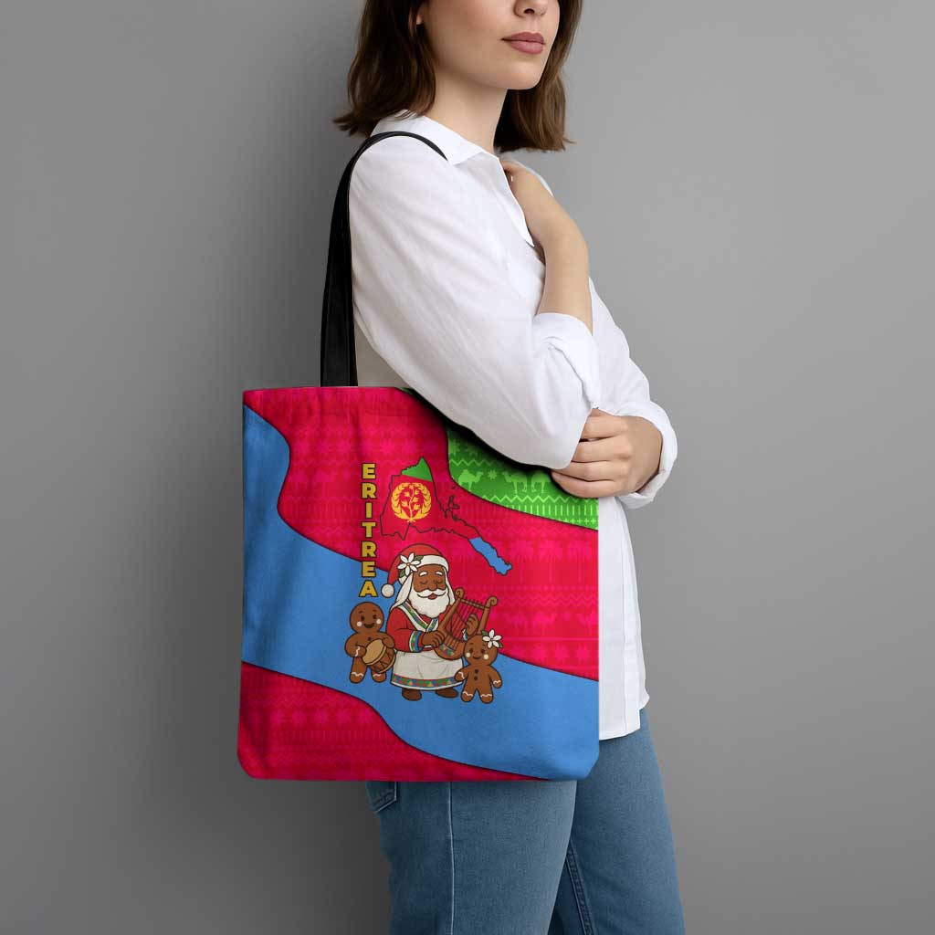Eritrea Christmas Tote Bag with African Santa Gingerbread Harp National Flag Colors and Festive Pattern Design - Wonder Print Shop
