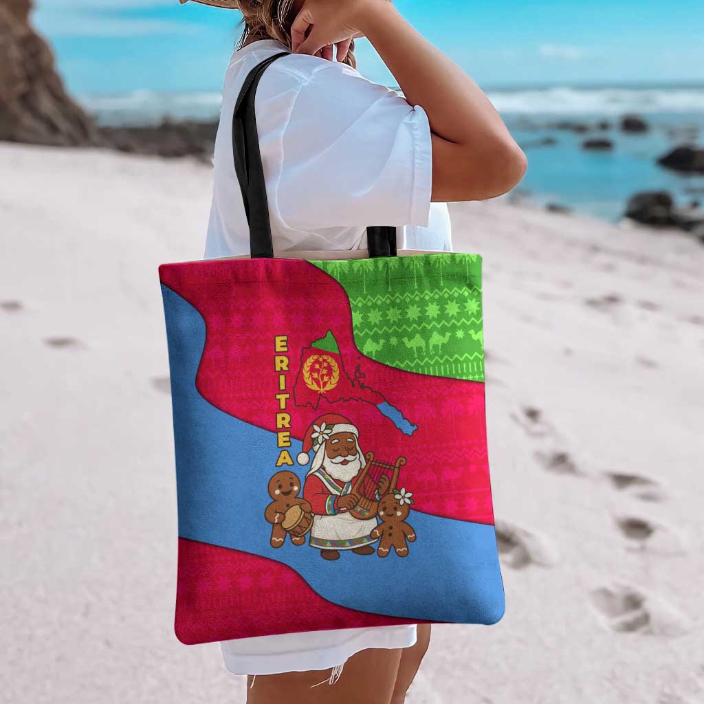 Eritrea Christmas Tote Bag with African Santa Gingerbread Harp National Flag Colors and Festive Pattern Design - Wonder Print Shop