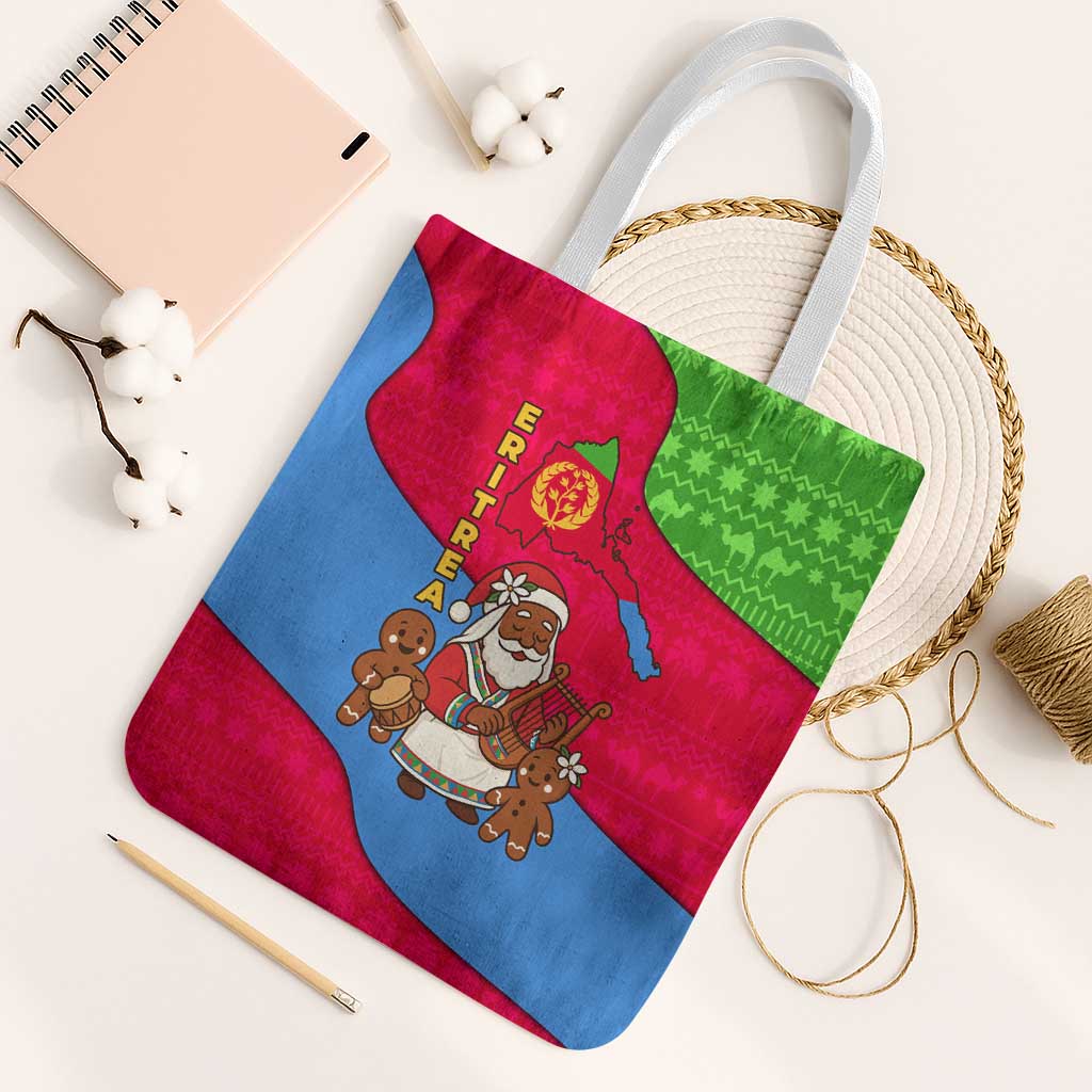 Eritrea Christmas Tote Bag with African Santa Gingerbread Harp National Flag Colors and Festive Pattern Design - Wonder Print Shop