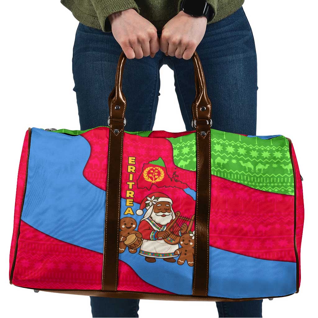 Eritrea Christmas Travel Bag with African Santa Gingerbread Harp National Flag Colors and Festive Pattern Design - Wonder Print Shop