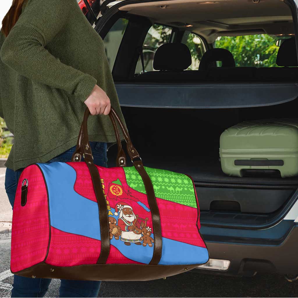 Eritrea Christmas Travel Bag with African Santa Gingerbread Harp National Flag Colors and Festive Pattern Design - Wonder Print Shop