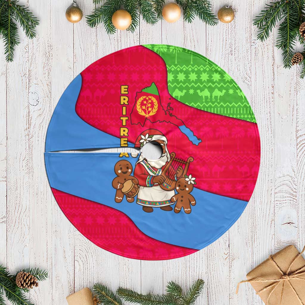 Eritrea Christmas Tree Skirt with African Santa Gingerbread Harp National Flag Colors and Festive Pattern Design - Wonder Print Shop