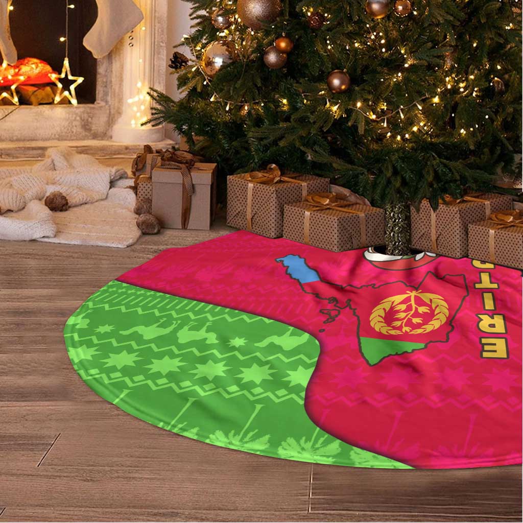 Eritrea Christmas Tree Skirt with African Santa Gingerbread Harp National Flag Colors and Festive Pattern Design - Wonder Print Shop