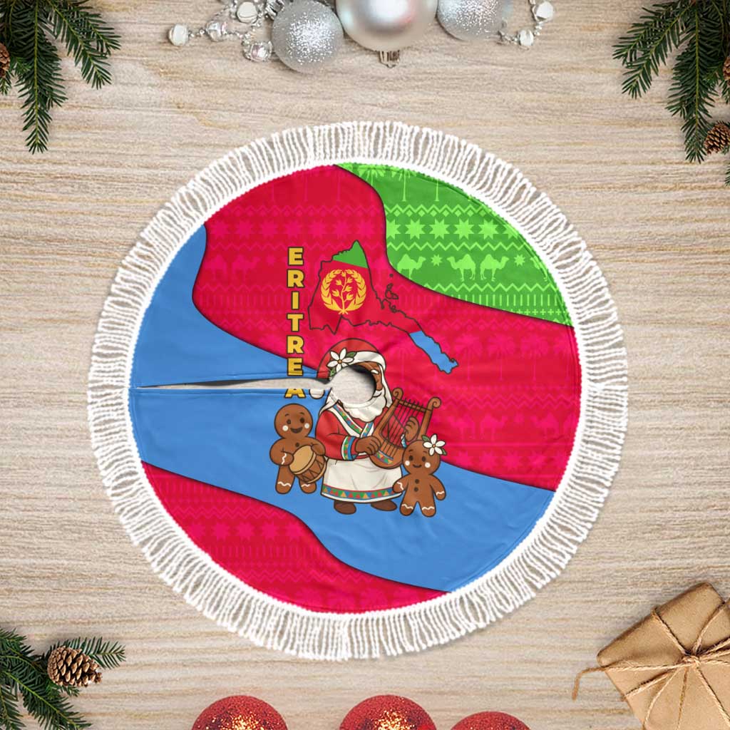 Eritrea Christmas Tree Skirt with African Santa Gingerbread Harp National Flag Colors and Festive Pattern Design - Wonder Print Shop