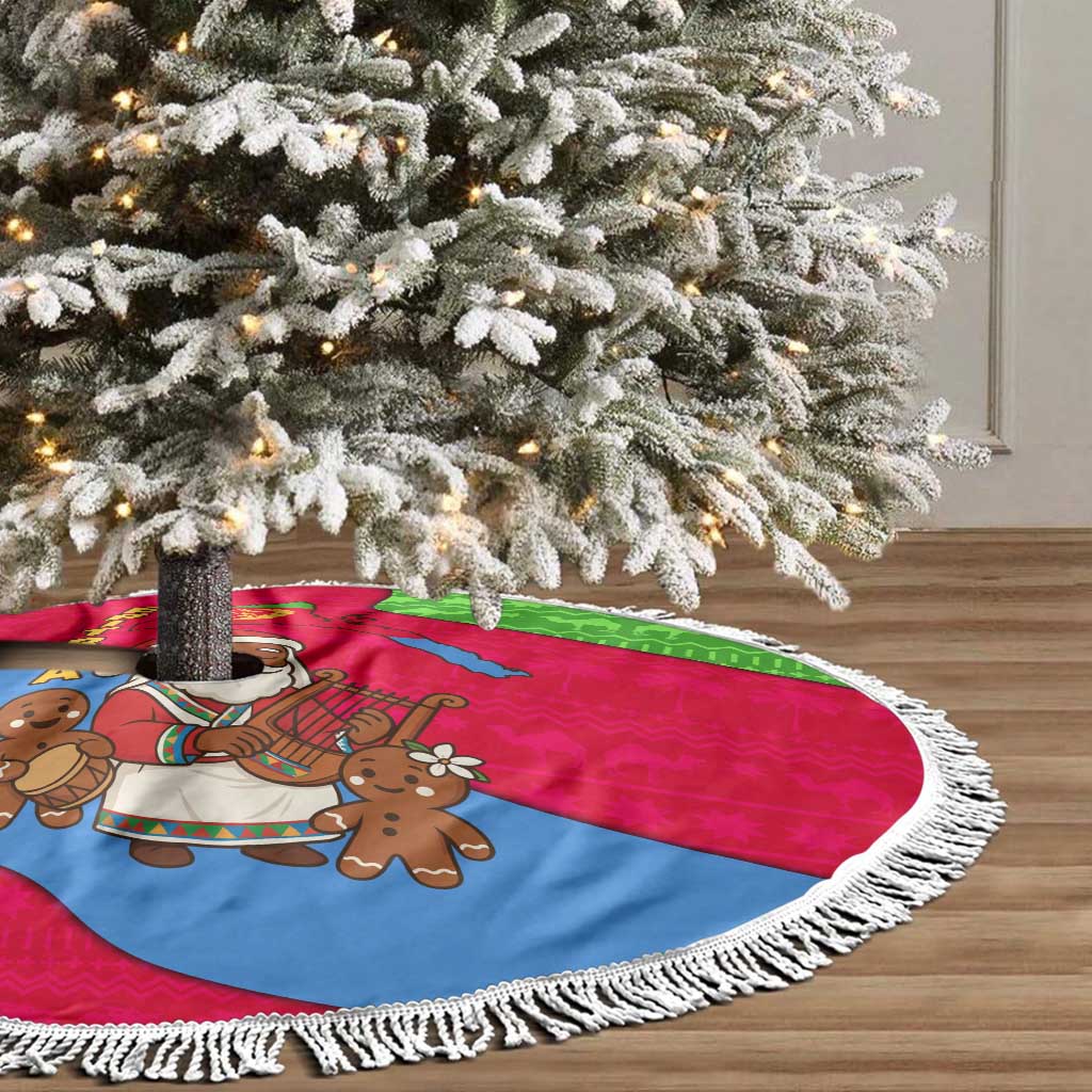 Eritrea Christmas Tree Skirt with African Santa Gingerbread Harp National Flag Colors and Festive Pattern Design - Wonder Print Shop
