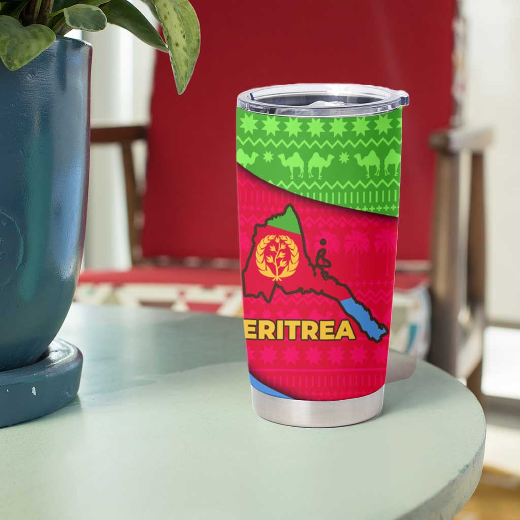Eritrea Christmas Tumbler Cup with African Santa Gingerbread Harp National Flag Colors and Festive Pattern Design - Wonder Print Shop