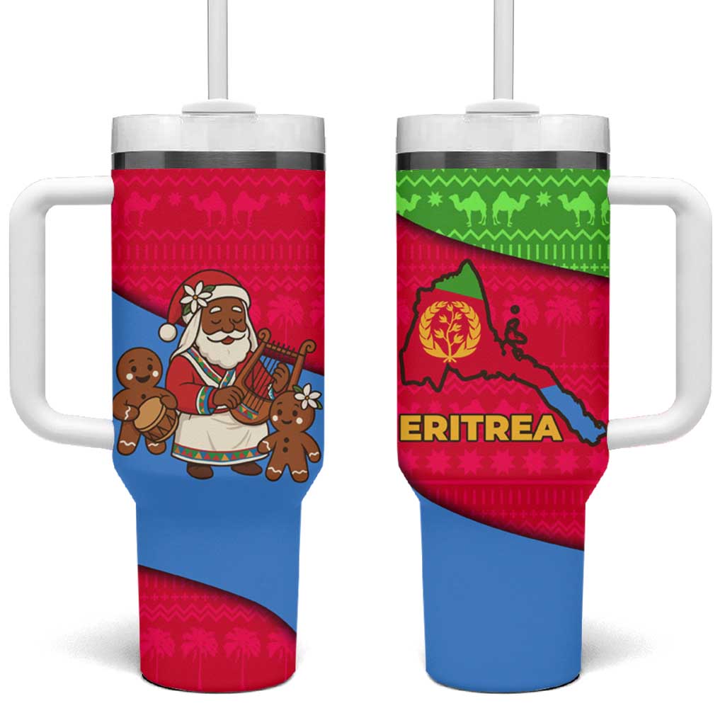 Eritrea Christmas Tumbler With Handle with African Santa Gingerbread Harp National Flag Colors and Festive Pattern Design - Wonder Print Shop
