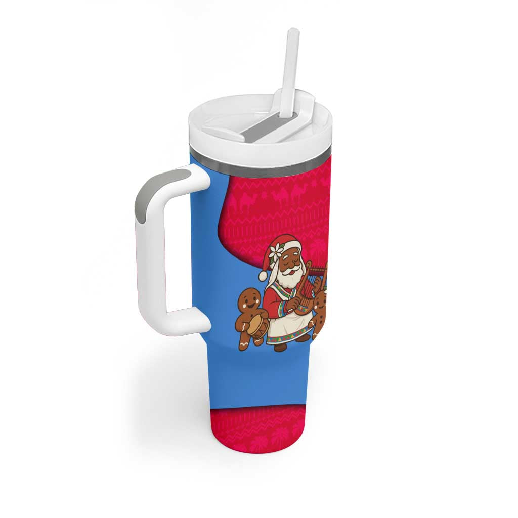 Eritrea Christmas Tumbler With Handle with African Santa Gingerbread Harp National Flag Colors and Festive Pattern Design - Wonder Print Shop