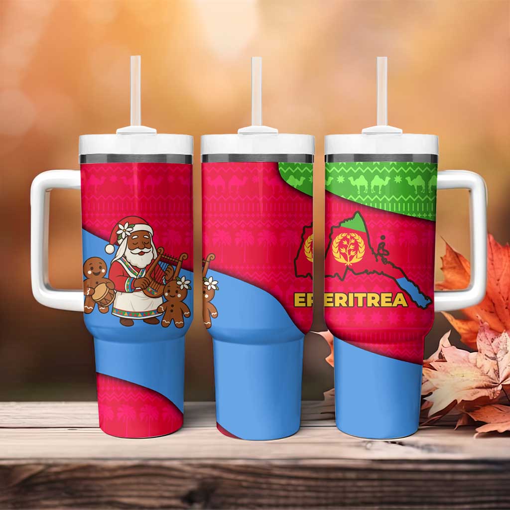 Eritrea Christmas Tumbler With Handle with African Santa Gingerbread Harp National Flag Colors and Festive Pattern Design - Wonder Print Shop