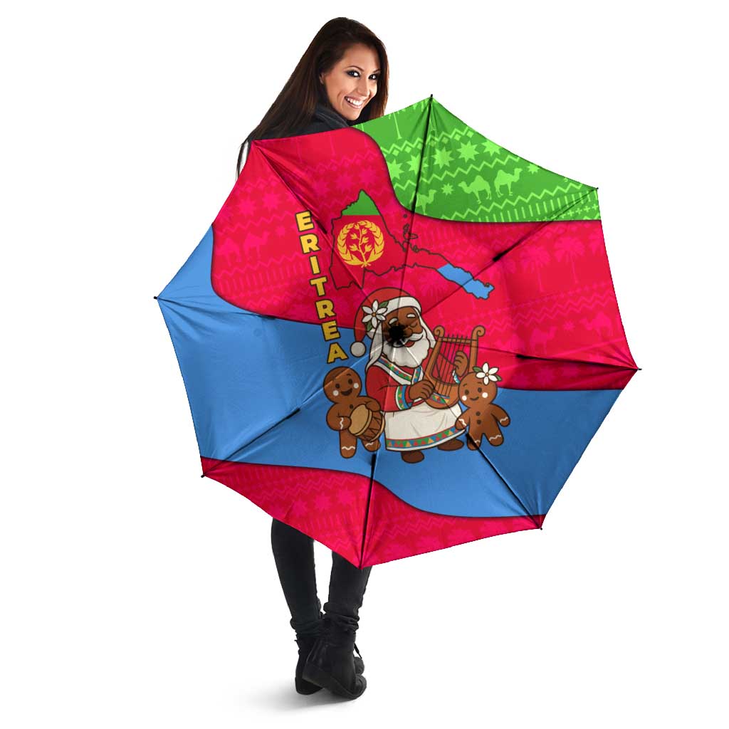 Eritrea Christmas Umbrella with African Santa Gingerbread Harp National Flag Colors and Festive Pattern Design - Wonder Print Shop