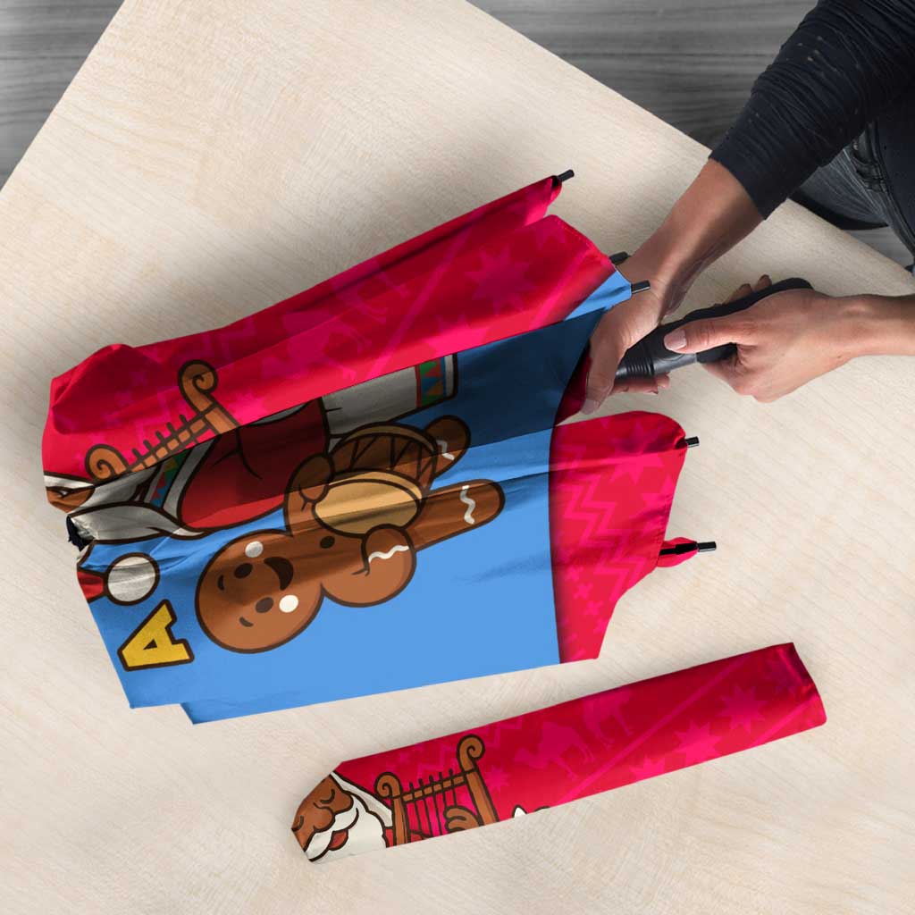Eritrea Christmas Umbrella with African Santa Gingerbread Harp National Flag Colors and Festive Pattern Design - Wonder Print Shop