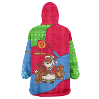 Eritrea Christmas Wearable Blanket Hoodie with African Santa Gingerbread Harp National Flag Colors and Festive Pattern Design - Wonder Print Shop